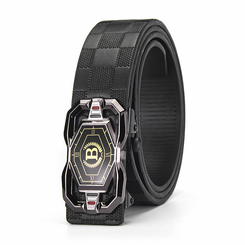 šLeather belt for men with elegant crocodile leather pattern, with automatic buckle and made of cowhide.