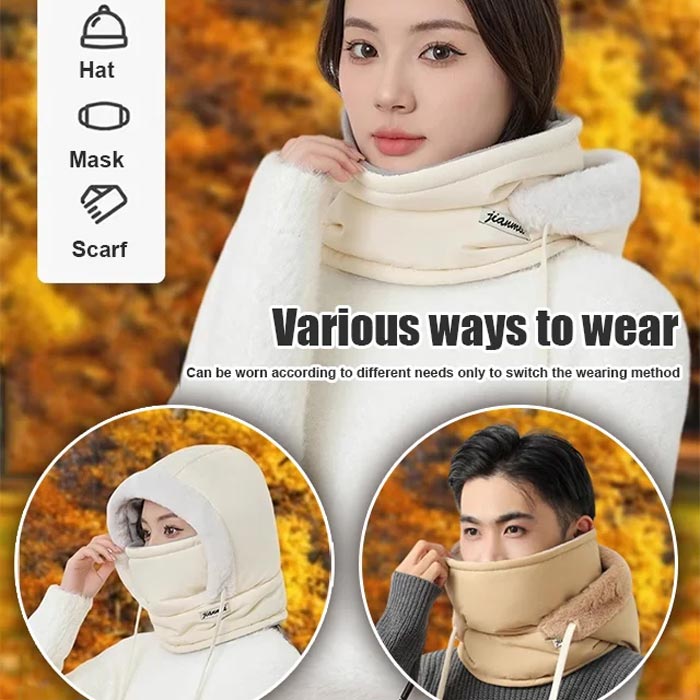 🧣❄️ Plush-Lined Thermal Hat with Face Mask - Full Head & Face Protection for Extreme Cold, Unisex Comfort for Skiing/Mountaineering 🏔️🔥