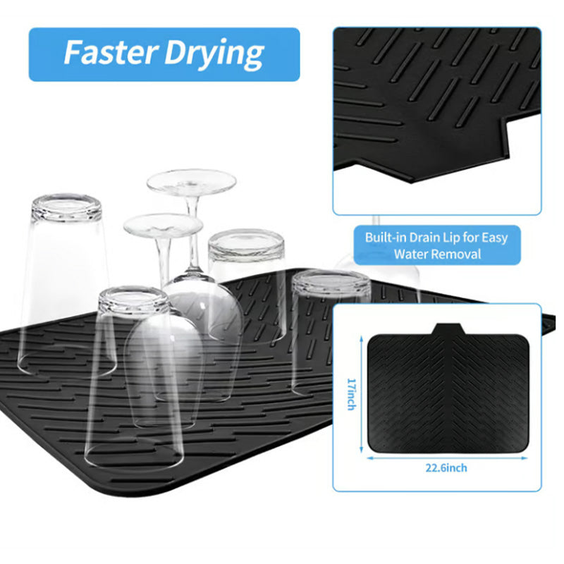 Large Size Silicone Drying Mat with Drain Lip