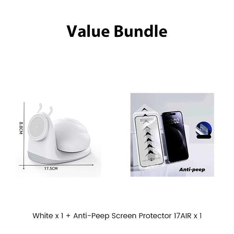 15W Snail-Shaped Magnetic Wireless Charging Station with Night Light