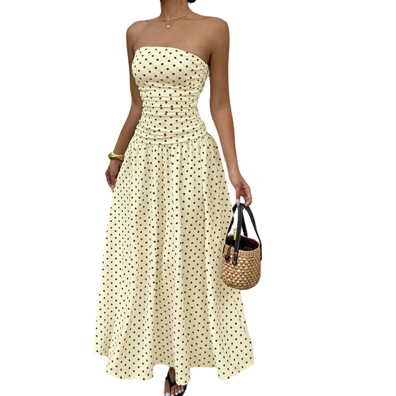 🥳2026 HOT SALE🥳💞50K+ SOLD!👗Women's Strapless Polka Dot Maxi Dress