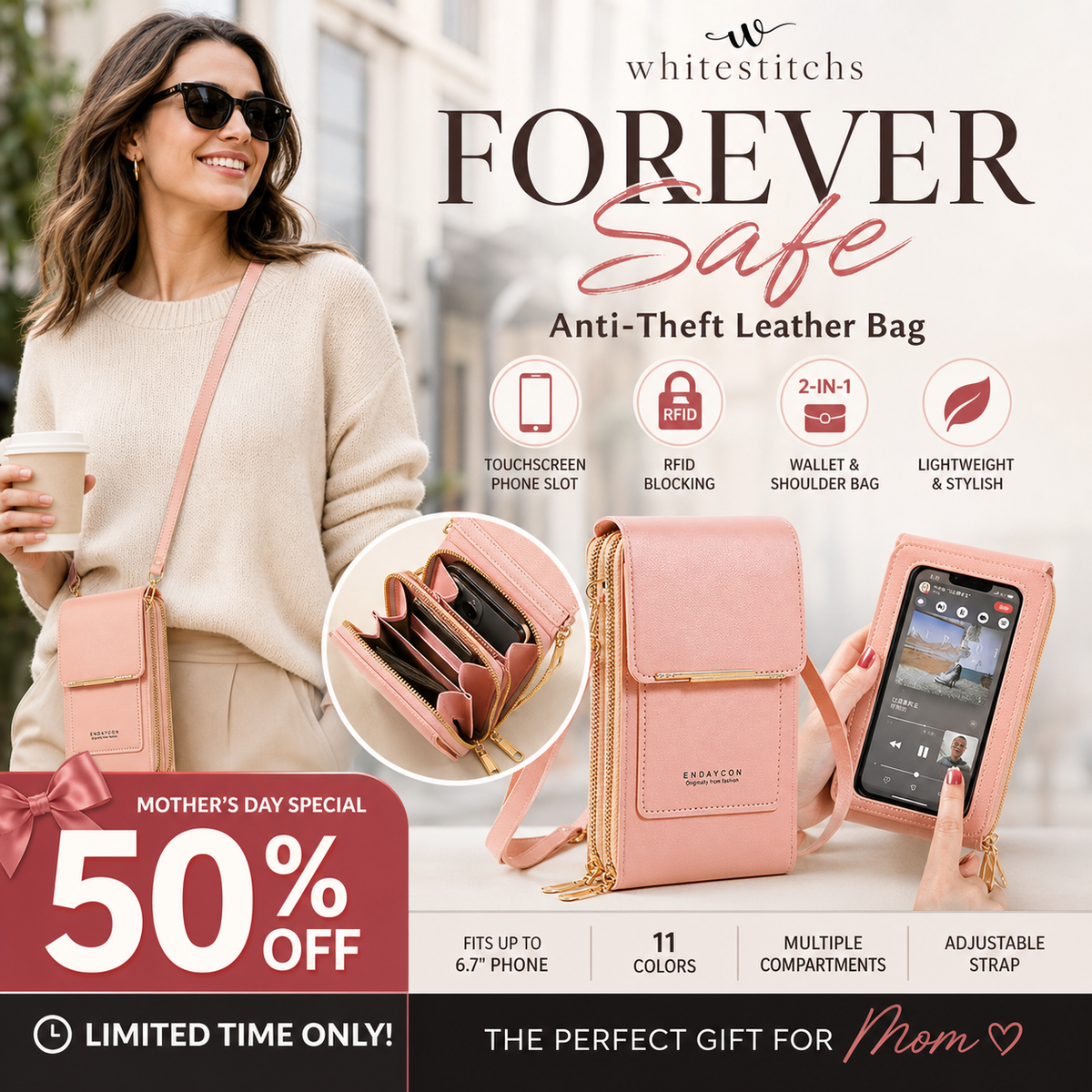 👜 📱 Women's Touch Screen Messenger Bag – Smart Phone Charging, Anti-Theft & Water-Resistant ✨
