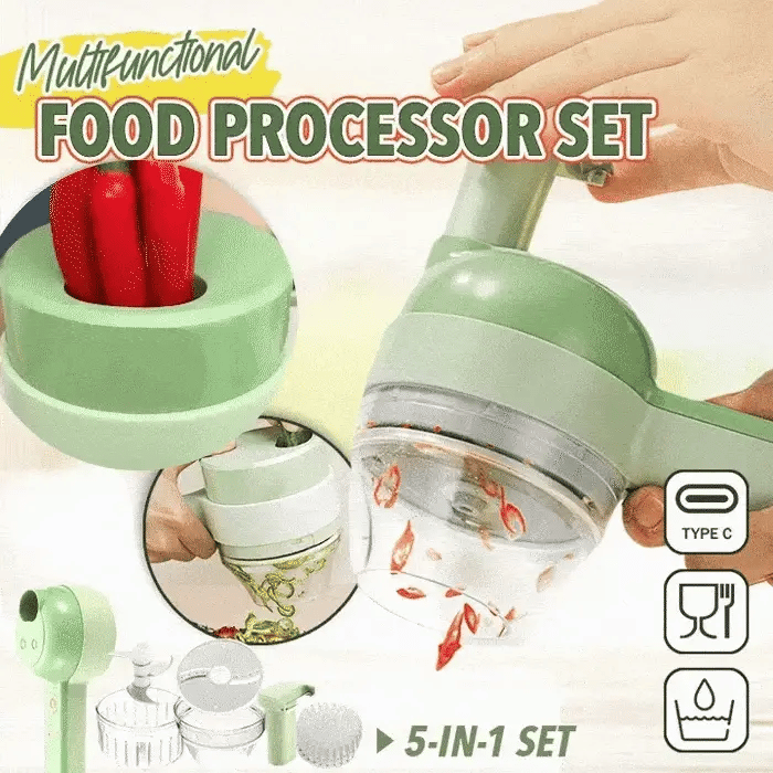 🔥Hot Sale 50% OFF🔥 4-in-1 Cordless Veggie Cutter Set – USB Rechargeable, for Garlic Ginger Chili 🧄