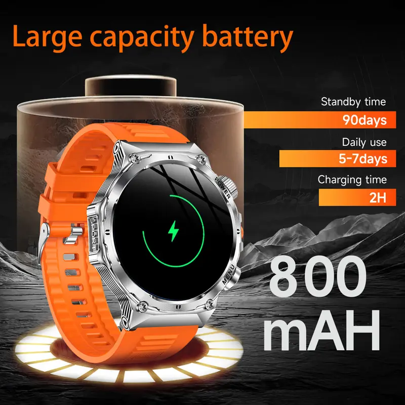 Men's military smartwatch,phone sync information, wireless call,flashlight/multiple exercise modes / fitnesstracker watch for Android and iPhone