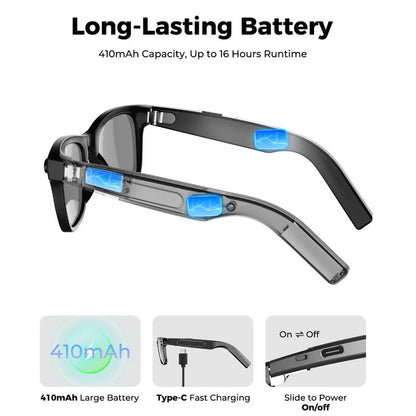 Smart glasses with AI and ChatGPT, 8MP camera and 1200P 4K HD video recording, real-time translation in over 160 languages, Bluetooth 5.4, HiFi audio and music control, wearable smart sunglasses with video recording.