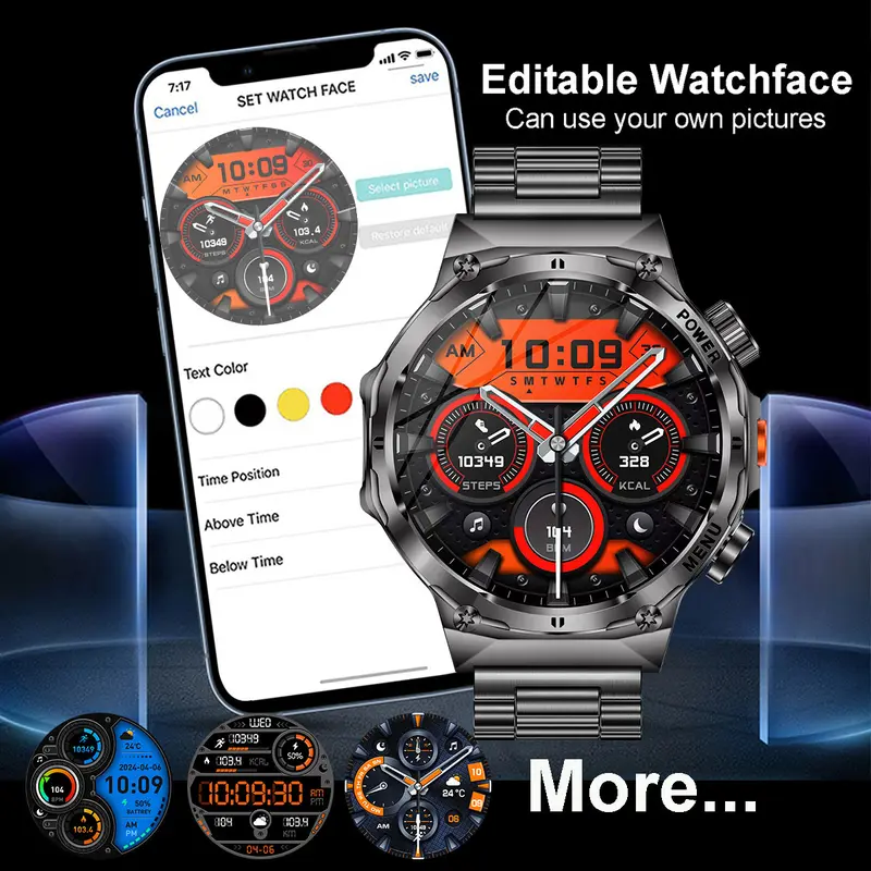 Men's military smartwatch,phone sync information, wireless call,flashlight/multiple exercise modes / fitnesstracker watch for Android and iPhone
