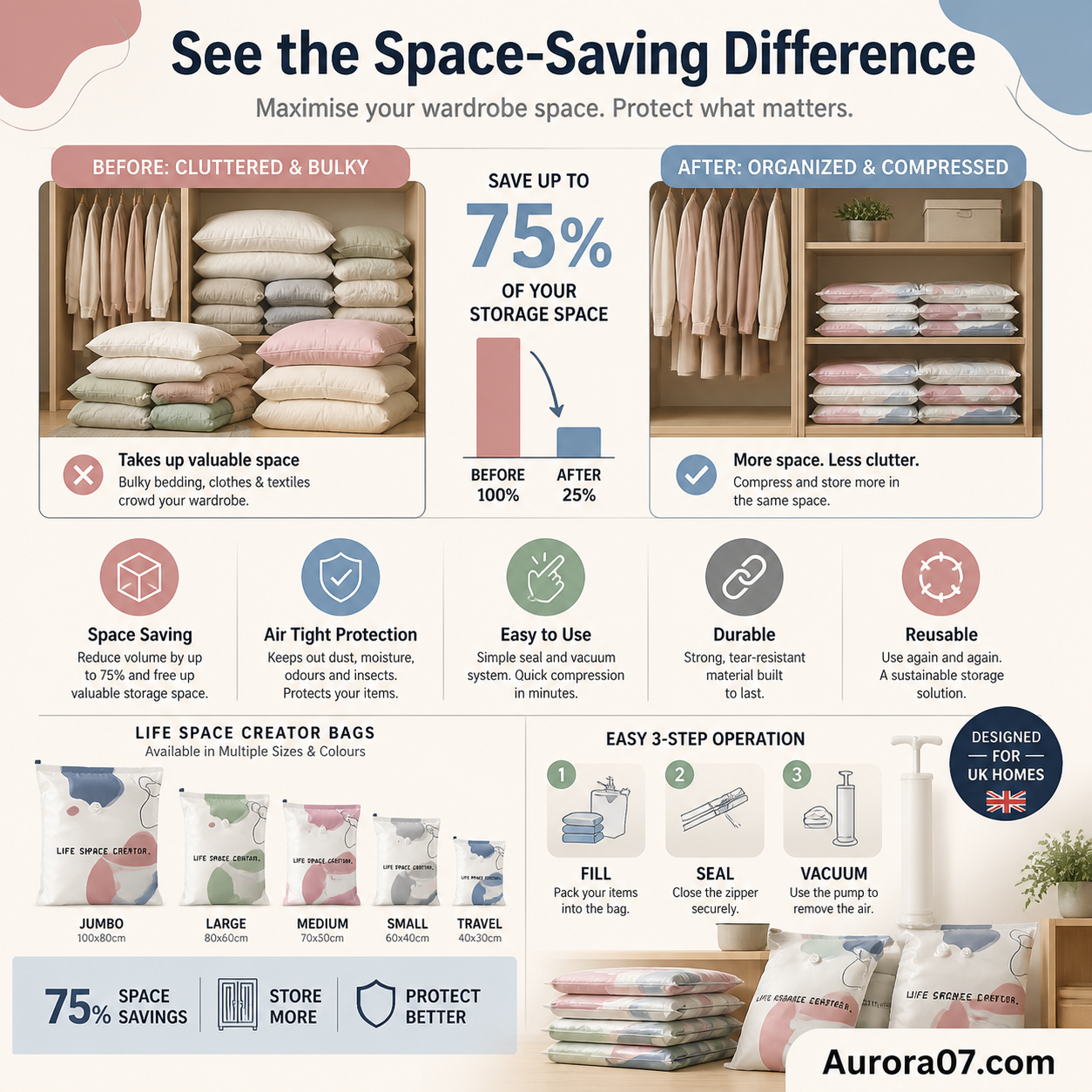 ⏳LAST DAY SALE ONLY $14.99!🏆🧳No‑Pump Vacuum Storage Bags – Press & seal, no pump needed. Saves 80% space, keeps clothes dry & dust‑free. Perfect for bulky bedding & off‑season gear. 🛏️🗄️