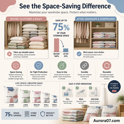 ⏳LAST DAY SALE ONLY $14.99!🏆🧳No‑Pump Vacuum Storage Bags – Press & seal, no pump needed. Saves 80% space, keeps clothes dry & dust‑free. Perfect for bulky bedding & off‑season gear. 🛏️🗄️