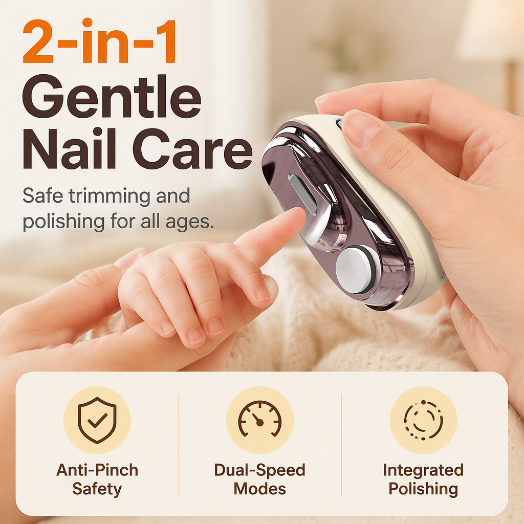 💅50% OFF NOW ! ⚡2-in-1 Electric Nail Clipper with Polishing File – Automatic Cut & Grind Nails, Safe Quiet Design for Adults, Seniors & Babies
