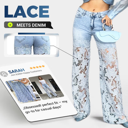 ⏳Time-limited Special-50% OFF⏰Fashion Lace Patchwork Denim Jeans
