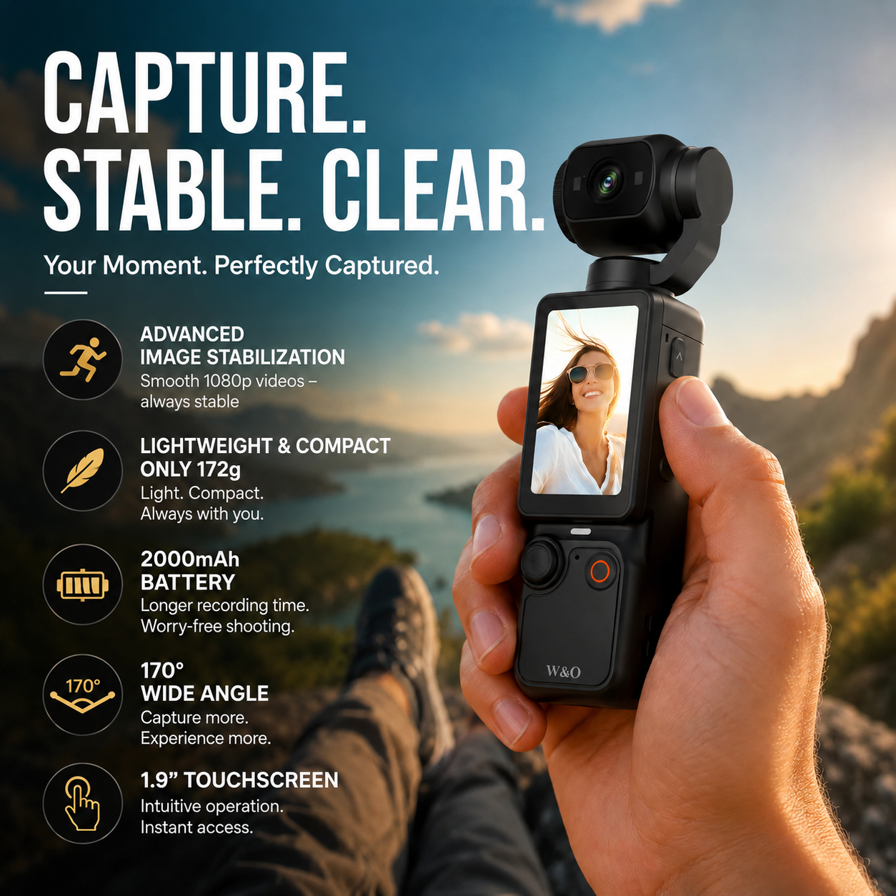 🥳2026 HOT SALE🥳💞50K+ SOLD!📸🖐️ 50% OFF! Pocket Camera with Flip Screen – 1080P, 170° wide‑angle, anti‑shake. Lightweight, 2000mAh. Your travel buddy! ✨🎥