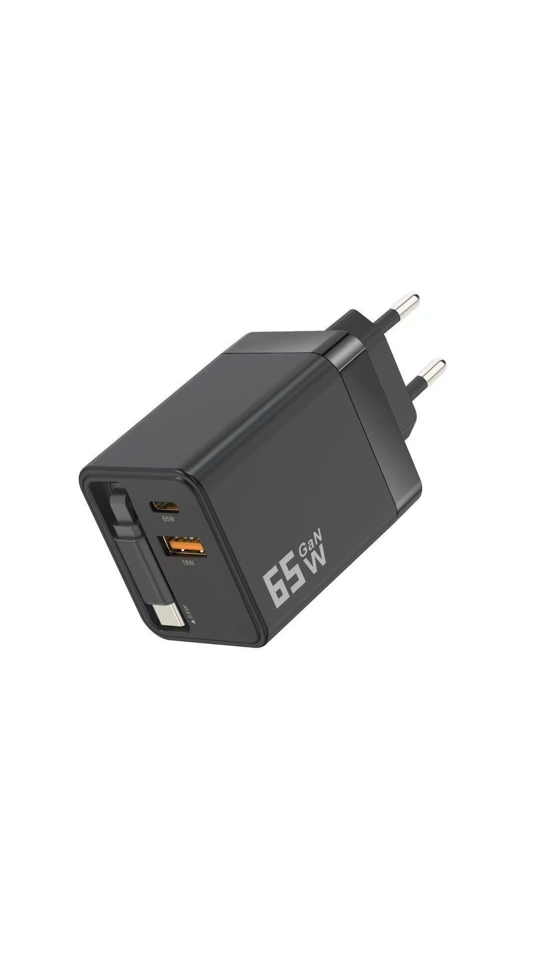 ⚡📱Multiport 65W PD Wall Charger | Built‑in Retractable Type‑C Cable