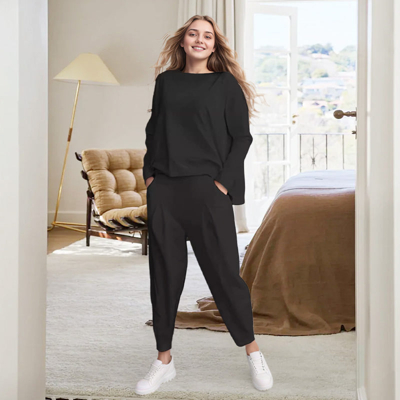 💎 55% OFF! 💎 Round-Neck Long-Sleeve Top & Pants Set – Wrinkle-Free, Breathable & Effortlessly Stylish 👚👖