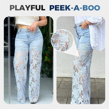 ⏳Time-limited Special-50% OFF⏰Fashion Lace Patchwork Denim Jeans