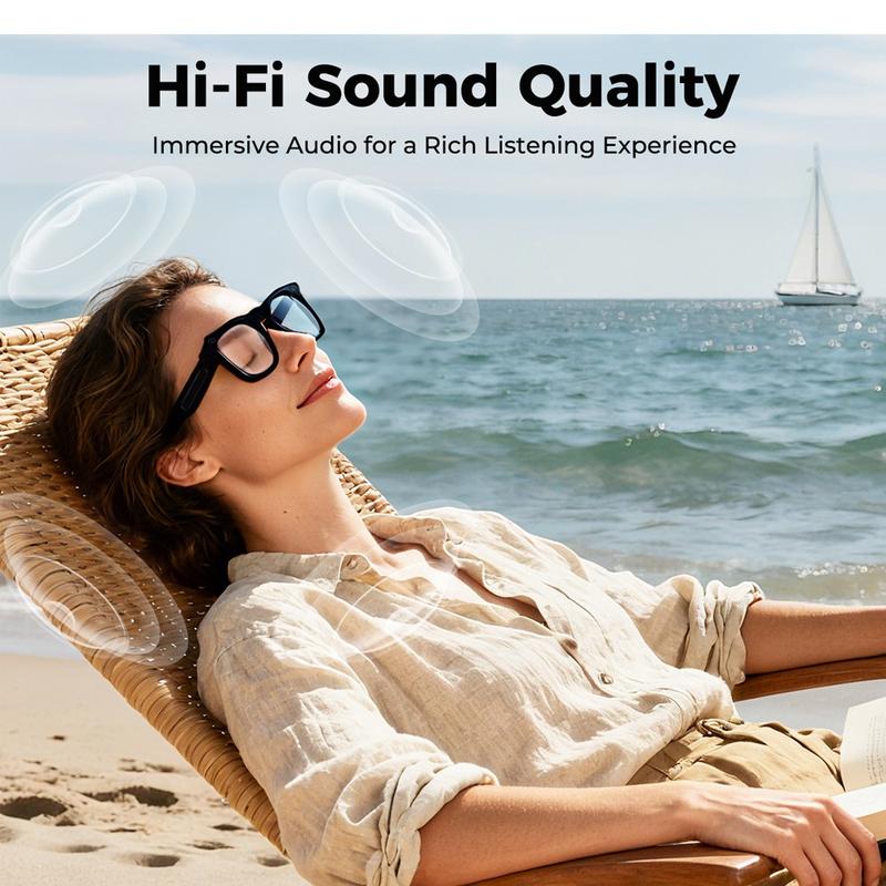 Smart glasses with AI and ChatGPT, 8MP camera and 1200P 4K HD video recording, real-time translation in over 160 languages, Bluetooth 5.4, HiFi audio and music control, wearable smart sunglasses with video recording.