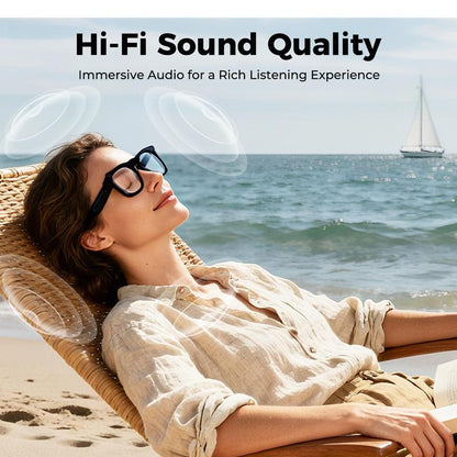Smart glasses with AI and ChatGPT, 8MP camera and 1200P 4K HD video recording, real-time translation in over 160 languages, Bluetooth 5.4, HiFi audio and music control, wearable smart sunglasses with video recording.