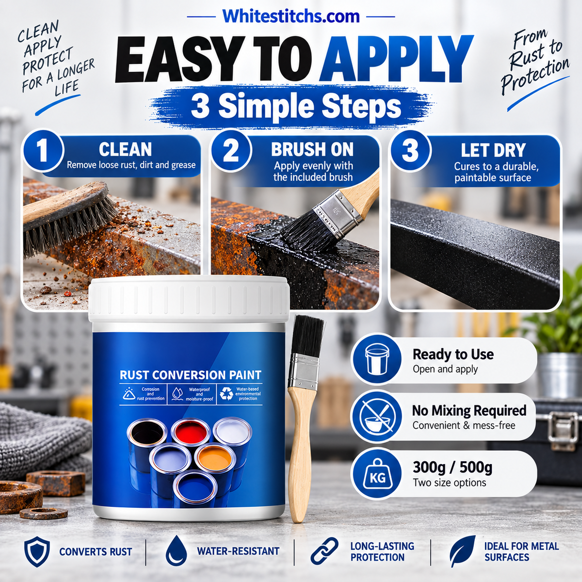 🛡️ 50% OFF NOW! 🎨 Weatherproof Rust Converter Paint – Turns Rust into Paintable Surface, Stops Corrosion & Blocks UV – No Sanding Needed ✨
