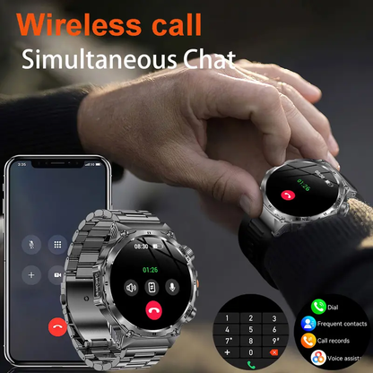 Men's military smartwatch,phone sync information, wireless call,flashlight/multiple exercise modes / fitnesstracker watch for Android and iPhone