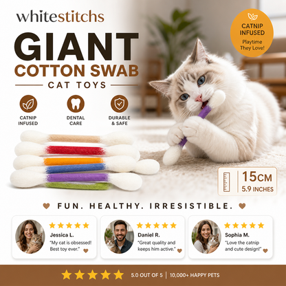 😺BORED CAT? FIX IT FAST!😺 Interactive Swab Toy – Premium Catnip, Durable Felt, Dental Care – Kicks, Chases & Pounces! 🐾