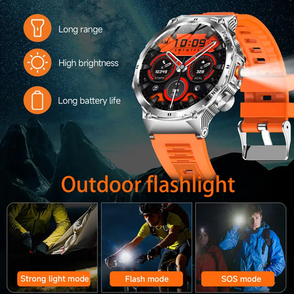 Men's military smartwatch,phone sync information, wireless call,flashlight/multiple exercise modes / fitnesstracker watch for Android and iPhone