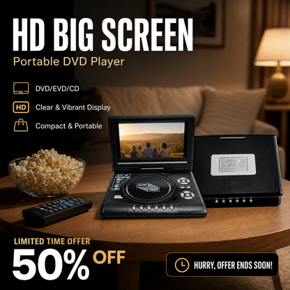 📺 7.8" HD Portable DVD/EVD Player – Large Screen, Rechargeable & Compatible with DVD/CD/USB/SD – Perfect for Home & Travel 🔥 50% OFF