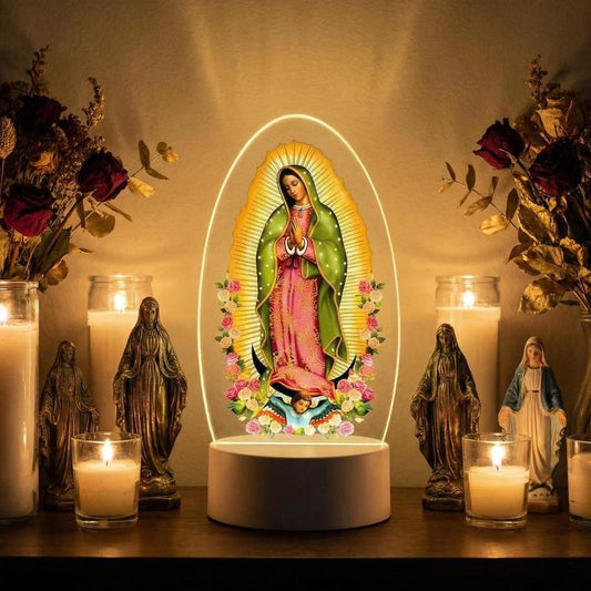 🙏Inspiring LED acrylic night light with religious theme✝️Virgin prayer lamp
