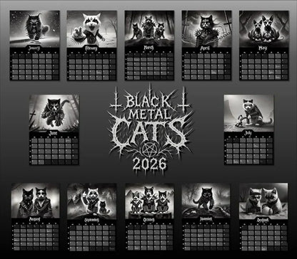 🐱 2026 Black Metal Cat Calendar – Edgy Decor That Tells Time in Style ⏳