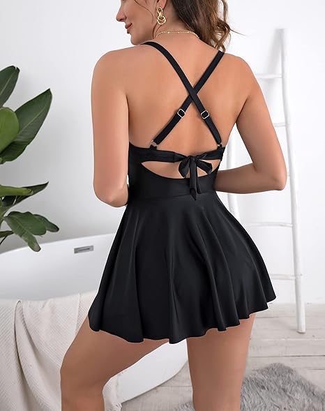 🏖️Summer Hot Sale 50% OFF🏝️Women's Cutout One Piece Skirt Swimsuit – V-Neck, Tummy Control & Flirty Cutouts 🩱✨