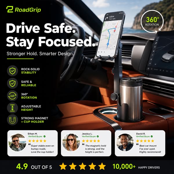 ⏳Time-Limited Special⏰Car Cup Holder Phone Mount – 360° Adjustable, Strong N52 Magnet, One-Hand Operation, Fits All Phones, Stable Magnetic & Clamp Models for Safe Driving