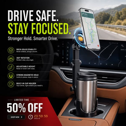⏳Time-Limited Special⏰Car Cup Holder Phone Mount – 360° Adjustable, Strong N52 Magnet, One-Hand Operation, Fits All Phones, Stable Magnetic & Clamp Models for Safe Driving