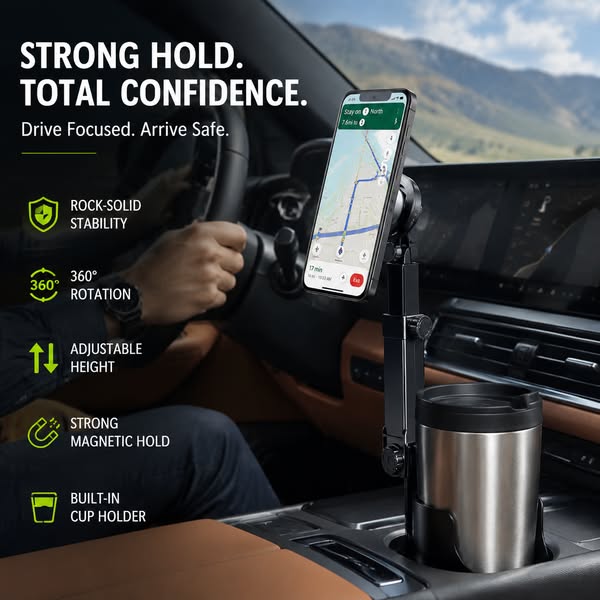 ⏳Time-Limited Special⏰Car Cup Holder Phone Mount – 360° Adjustable, Strong N52 Magnet, One-Hand Operation, Fits All Phones, Stable Magnetic & Clamp Models for Safe Driving