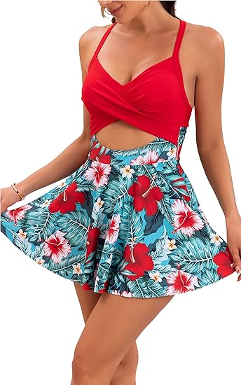 🏖️Summer Hot Sale 50% OFF🏝️Women's Cutout One Piece Skirt Swimsuit – V-Neck, Tummy Control & Flirty Cutouts 🩱✨