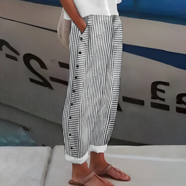 👖 50% OFF NOW! 🌿 Fashion Loose Blue Striped Pants – Practical Side Pockets, Slimming Fit & Perfect for Spring Days 🌸