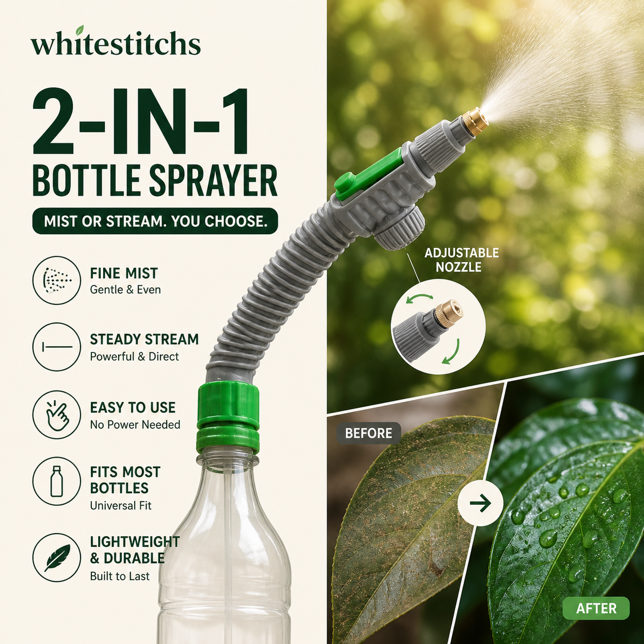 🌿 Manual Drink Bottle Sprayer with Adjustable Nozzle‑Portable DIY Garden Spray Tool, Fits Standard Plastic Bottles for Plant Watering, Fertilizing & Pest Control