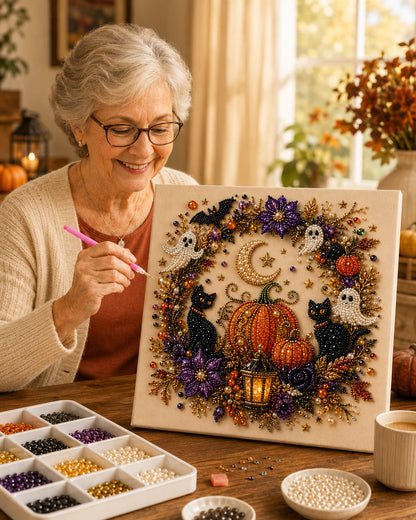 🏠 LIMITED-TIME 50% OFF! ✨Halloween Pearl Art DIY Kit – Turn Tiny Pearls into Spooky-Cute Magic