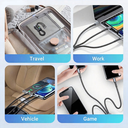 Transparent Luminous 3-in-1 Fast Charging Cable - USB-C/Micro-USB with LED Power Indicator & Nylon Braiding 📱💫