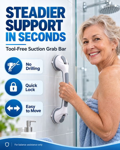 🚿🔒 Suction Cup Grab Bar – 50% OFF! Tool-free install on tiles & glass, strong vacuum hold, removable & reusable – no drilling needed. 💯