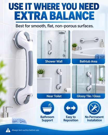 🚿🔒 Suction Cup Grab Bar – 50% OFF! Tool-free install on tiles & glass, strong vacuum hold, removable & reusable – no drilling needed. 💯
