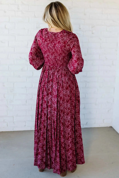 💎 60% OFF! 💎 Women’s Floral Rayon Smocked-Waist Maxi Dress – Fully Lined, Pockets & Vintage Sleeves 🌸👗