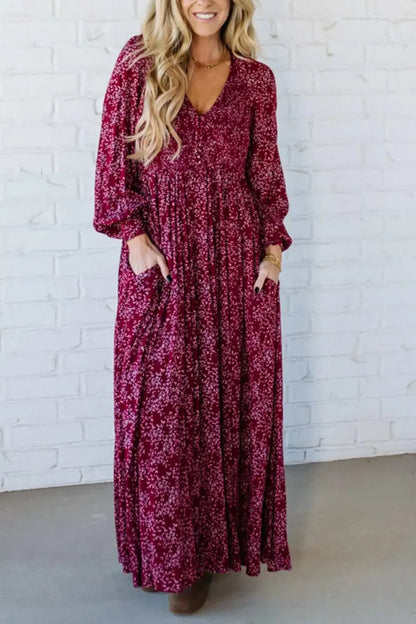 💎 60% OFF! 💎 Women’s Floral Rayon Smocked-Waist Maxi Dress – Fully Lined, Pockets & Vintage Sleeves 🌸👗