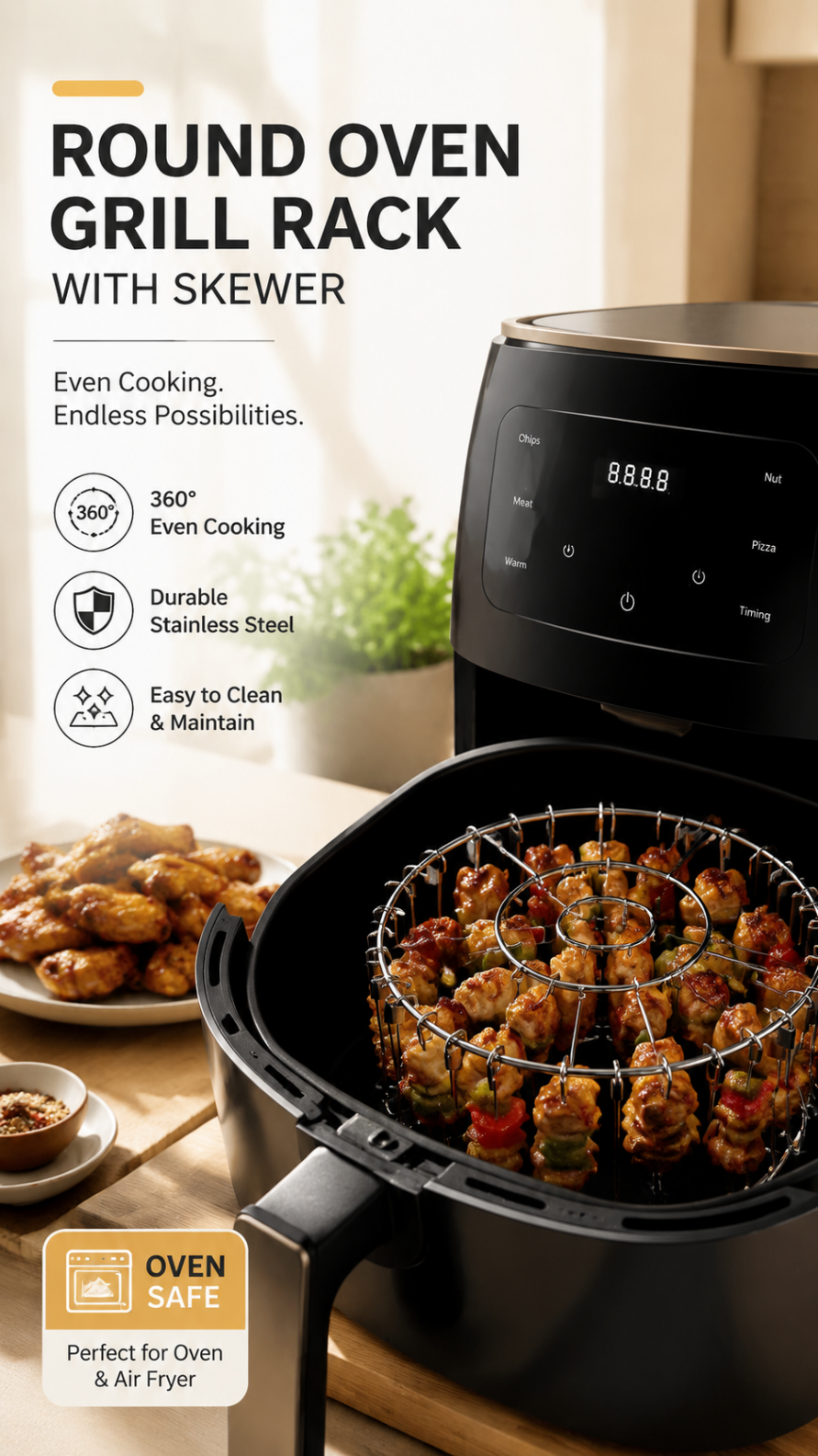 💖LAST DAY SALE!!💖✨Stainless Steel Round Oven Grill with Skewer