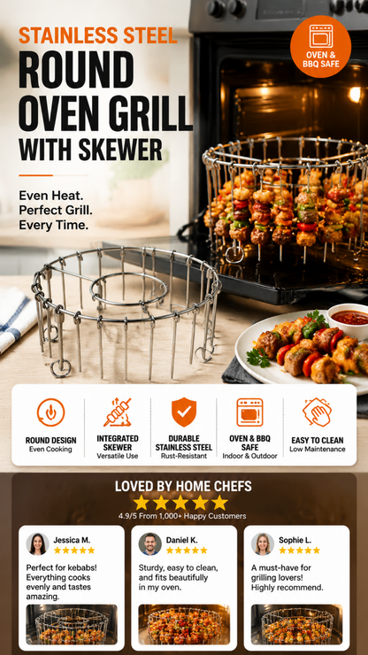 💖LAST DAY SALE!!💖✨Stainless Steel Round Oven Grill with Skewer