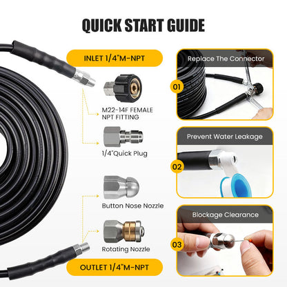 🚿 5800 PSI sewer cleaning kit – Rotating nozzle and reinforced hose for unclogging pipes 🛠️✨