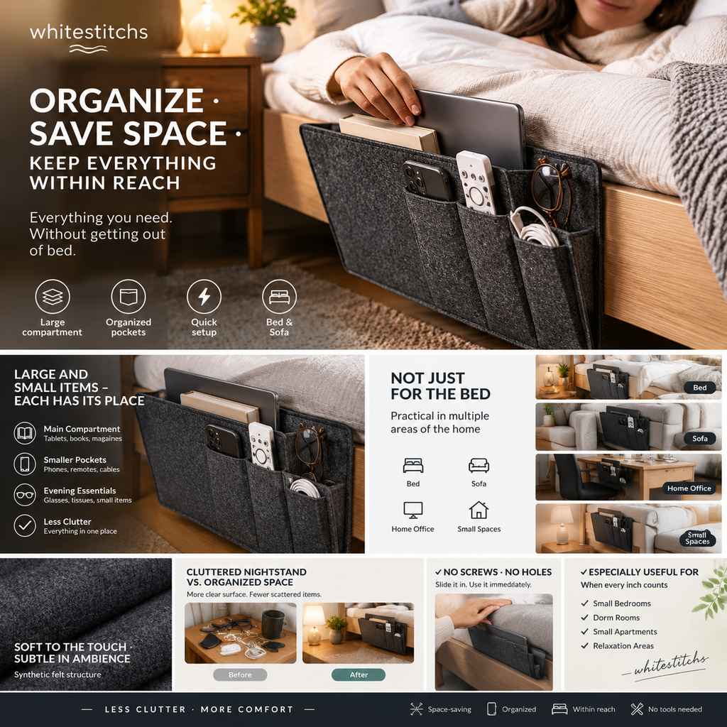 🛏️ Save 50%! 🧺 Bedside Hanging Caddy – Multi‑pocket felt organizer for dorm & bunk ✨