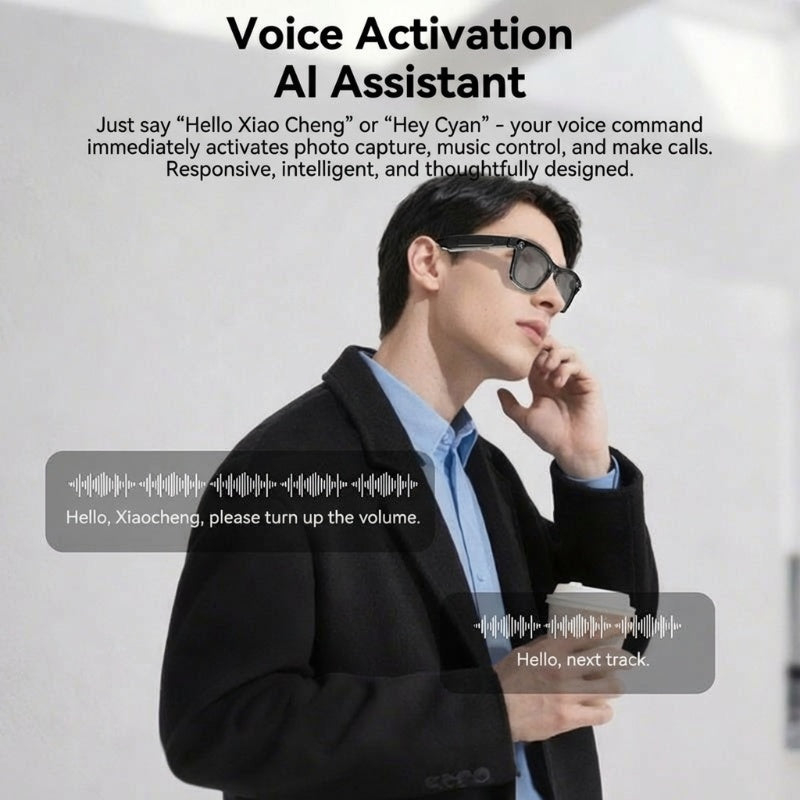 Smart glasses with AI and ChatGPT, 8MP camera and 1200P 4K HD video recording, real-time translation in over 160 languages, Bluetooth 5.4, HiFi audio and music control, wearable smart sunglasses with video recording.