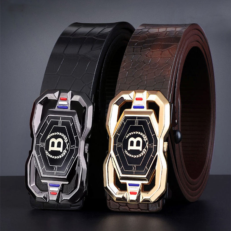 🐊Leather belt for men with elegant crocodile leather pattern, with automatic buckle and made of cowhide.