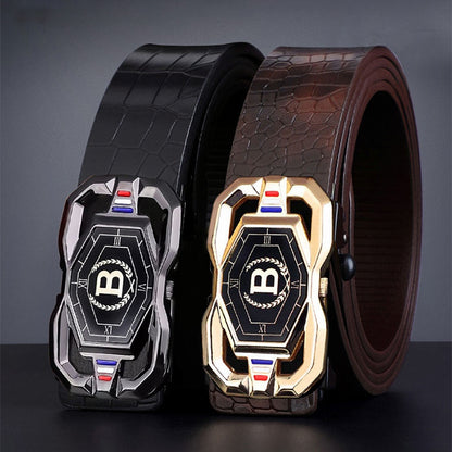 🐊Leather belt for men with elegant crocodile leather pattern, with automatic buckle and made of cowhide.