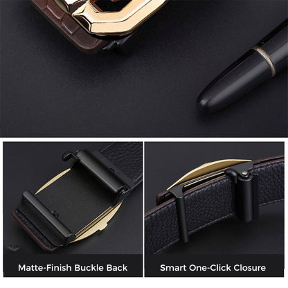 🐊Leather belt for men with elegant crocodile leather pattern, with automatic buckle and made of cowhide.