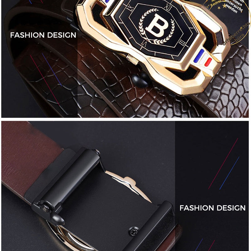 🐊Leather belt for men with elegant crocodile leather pattern, with automatic buckle and made of cowhide.