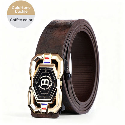 🐊Leather belt for men with elegant crocodile leather pattern, with automatic buckle and made of cowhide.